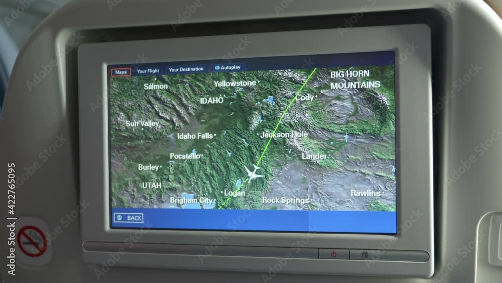 LCD monitor showing a map in the airplane in 4K LCD monitor showing a map in the airplane in 4K