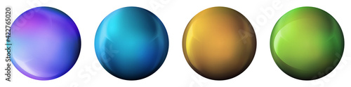 Set with glass colorful balls. Glossy realistic ball, 3D abstract vector illustration highlighted on a white background. Big metal bubble with shadow