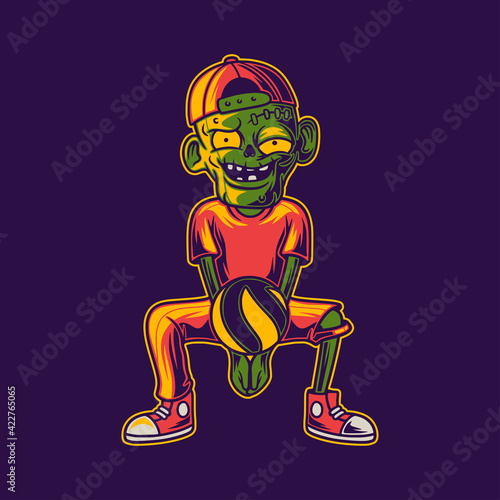 t shirt design zombie in a position to receive the lower ball from the opponent volleyball illustration