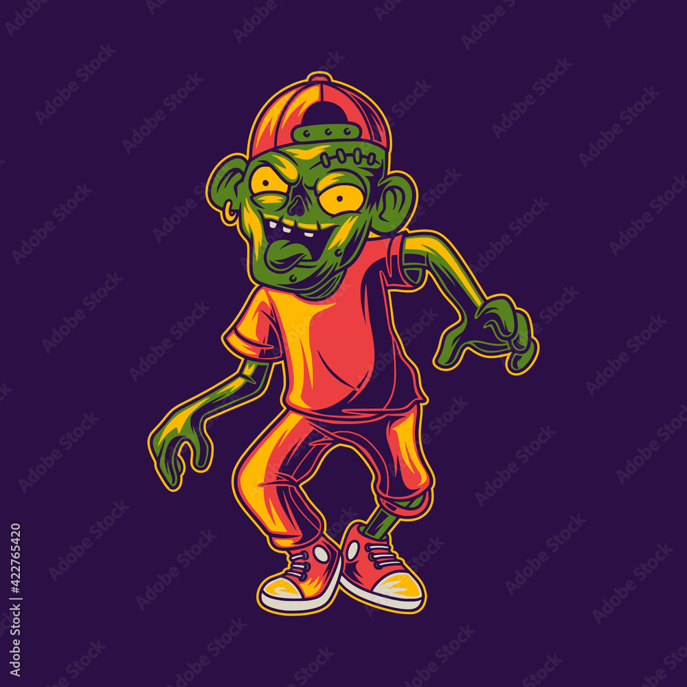 t shirt design happy zombie walking illustration t shirt design happy zombie walking illustration