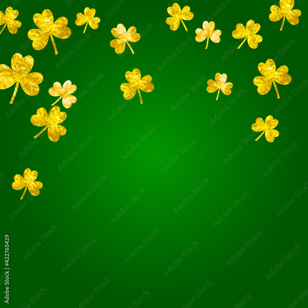 Saint patricks day background with shamrock. Lucky trefoil confetti. Glitter frame of clover leaves. Template for flyer, special business offer, promo. Decorative saint patricks day backdrop. Saint patricks day background with shamrock. Lucky trefoil confetti. Glitter frame of clover leaves. Template for flyer, special business offer, promo. Decorative saint patricks day backdrop.