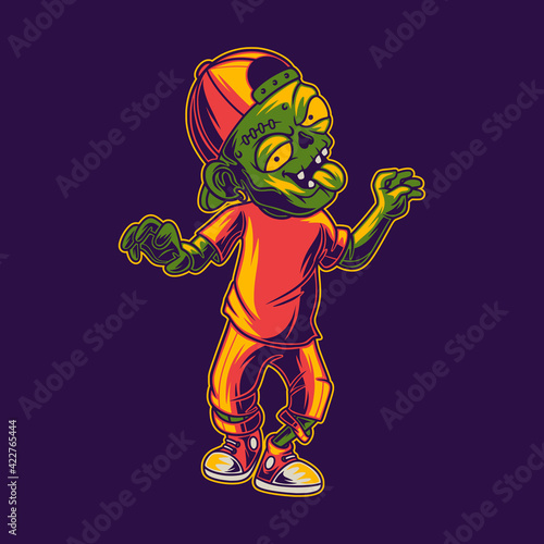 t shirt design fun zombie walking illustration