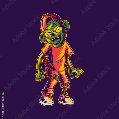 t shirt design zombie walking dragging feet illustration © Wahyu