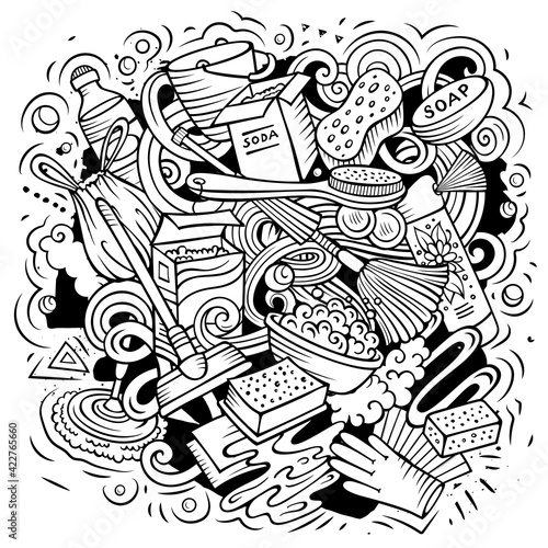 Cleaning cartoon vector doodle design