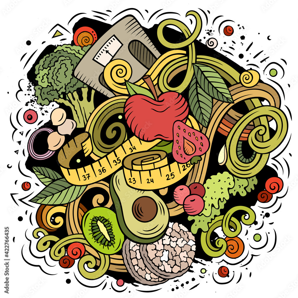 Cartoon vector doodles Diet food illustration
