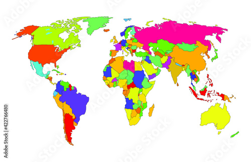 Vector Colorful World Map  Political Map on White Background  Illustratiion Template  Decorative Banner  Bright Colors. 