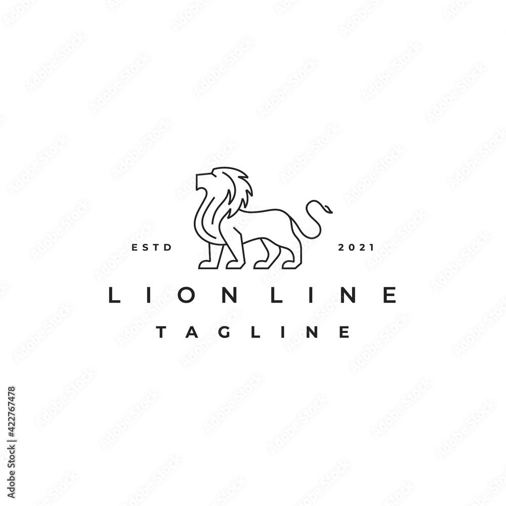 Line Art Lion Vector Illustration Logo Design Template