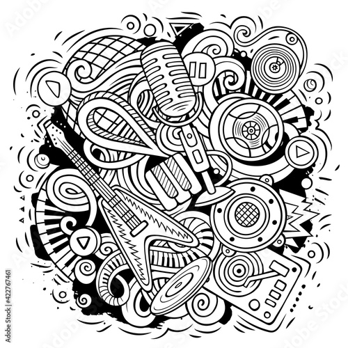 Cartoon vector doodles Disco music illustration