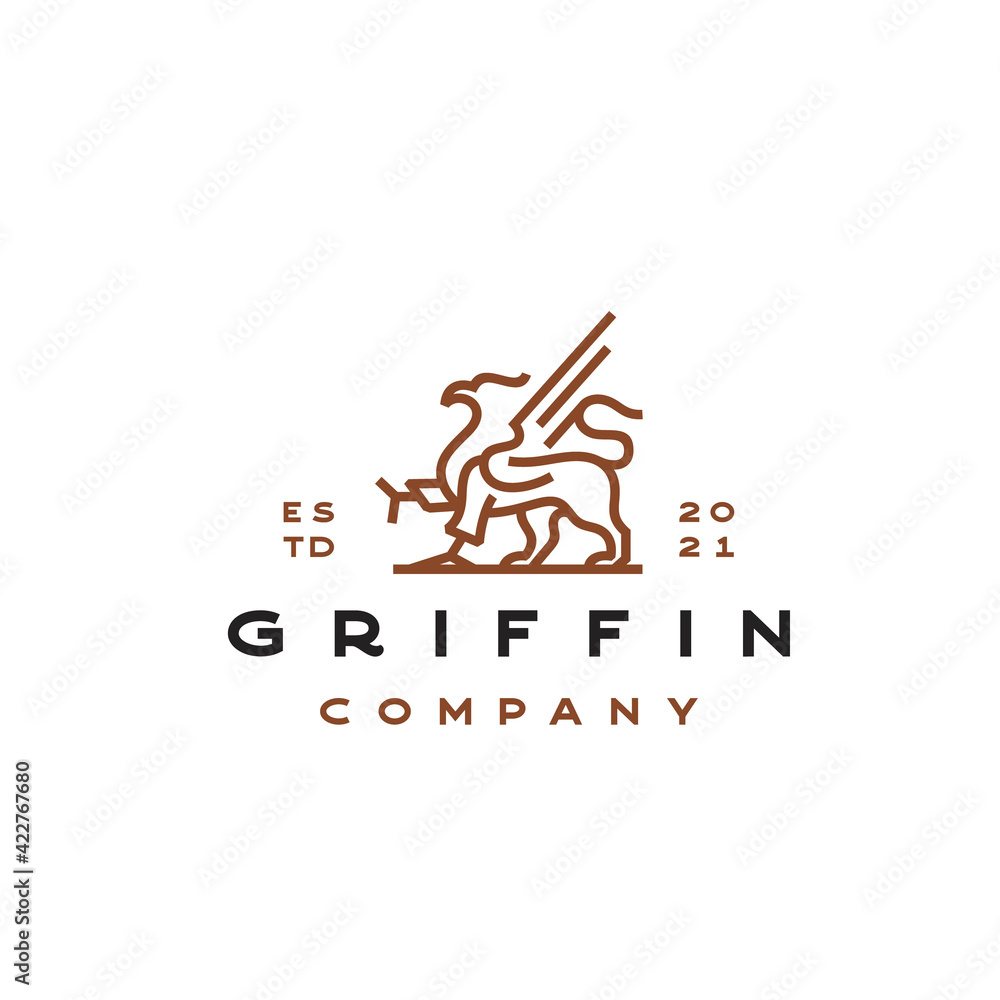 Line Art Griffin Vector Illustration Logo Design Template Line Art Griffin Vector Illustration Logo Design Template