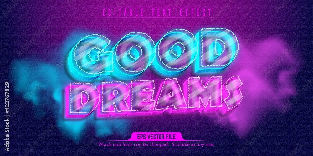 Good dreams text, party style editable text effect
