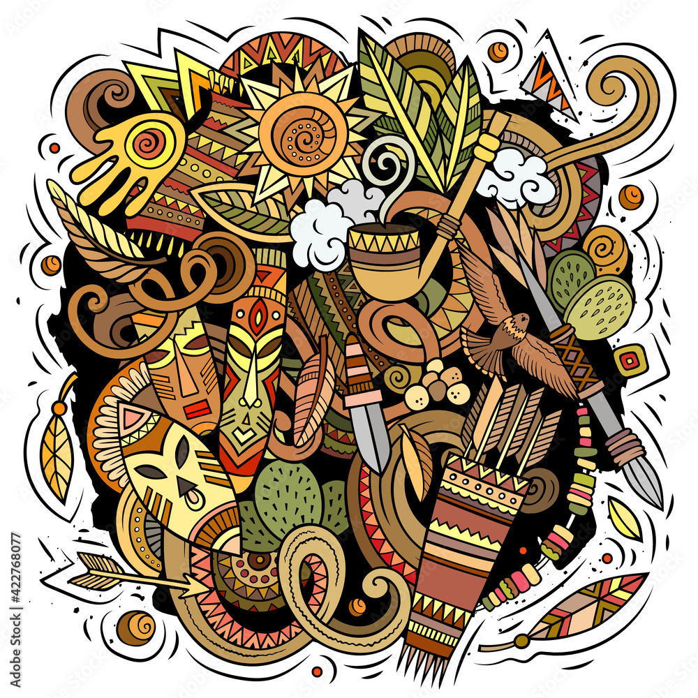 Native American cartoon vector doodle design