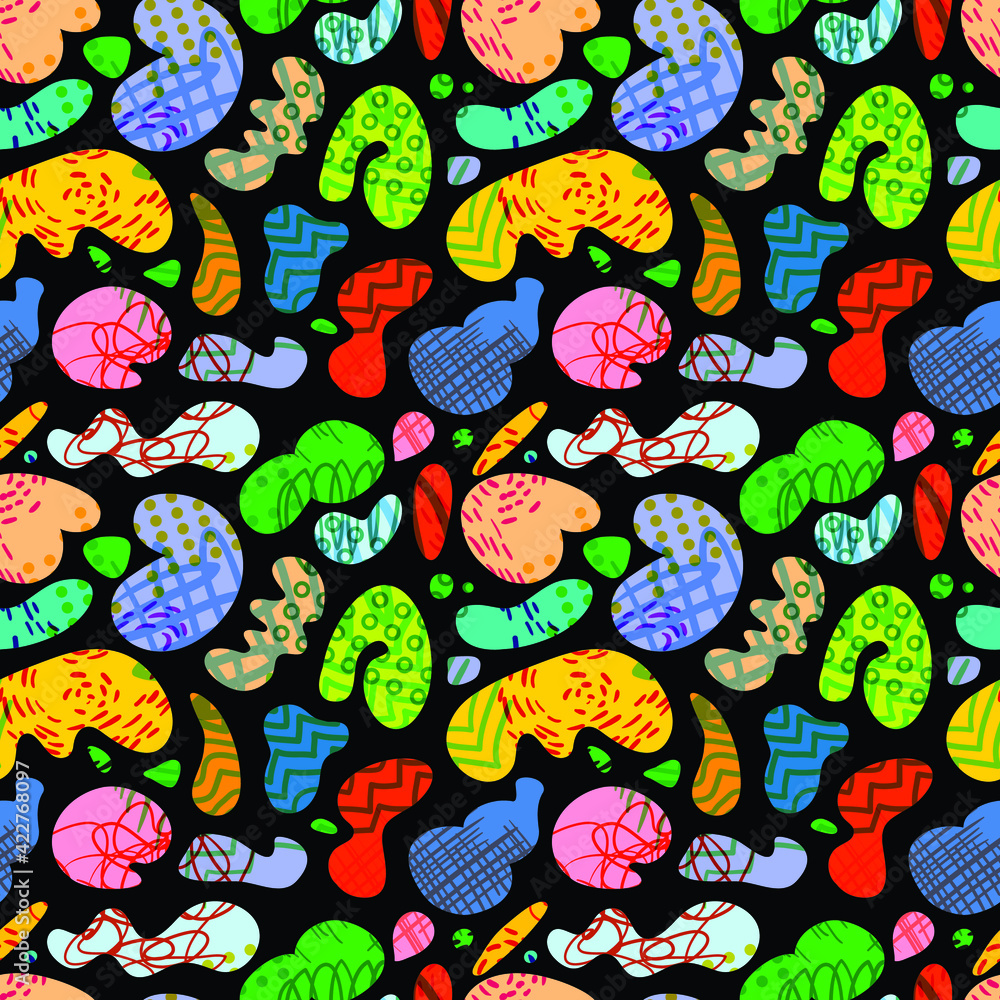 Abstract seamless pattern. Artistic background with transparancy design elements. Vector illustration in doodle style for surface and fabric. Abstract seamless pattern. Artistic background with transparancy design elements. Vector illustration in doodle style for surface and fabric.