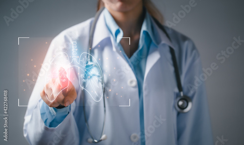 Doctor diagnose virtual human lungs innovation and medical technology. Healthcare and medicine concept.