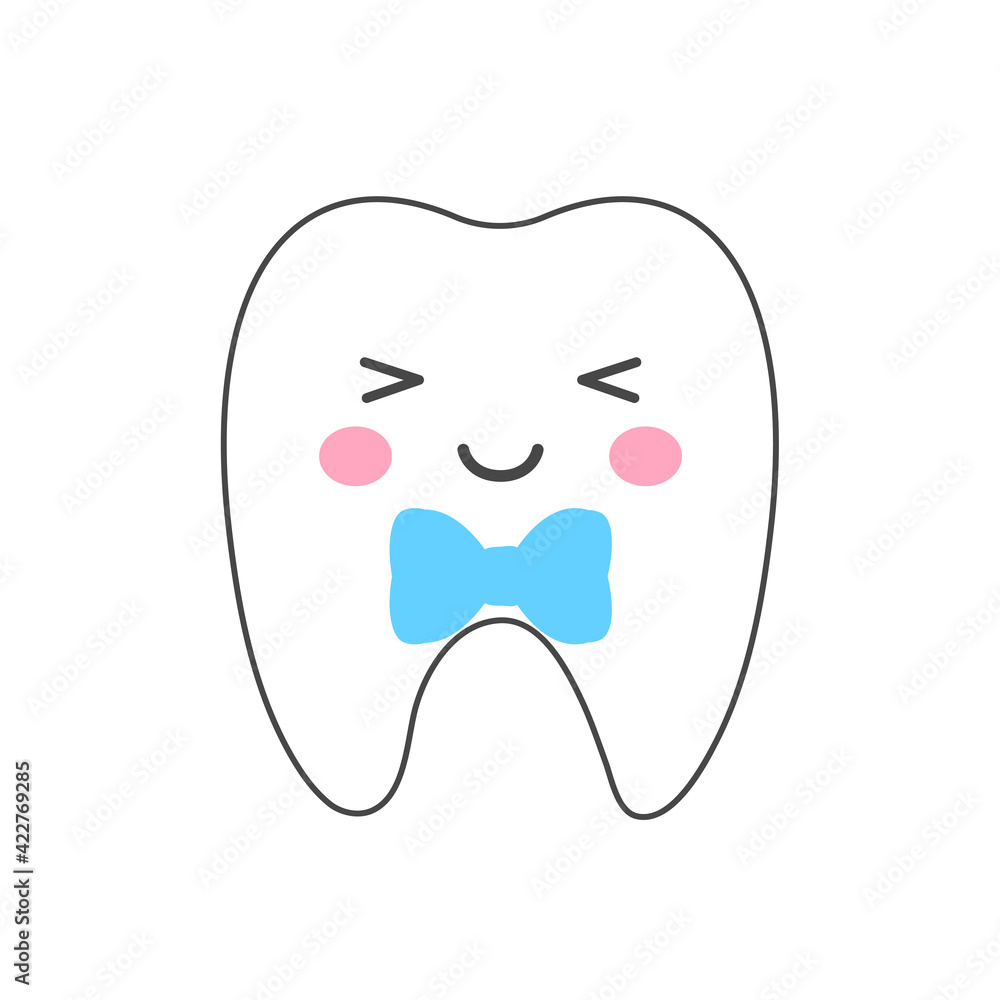 Cute cartoon milk teeth vector Adorned with a bow and a tiara to decorate the children's tooth bags.