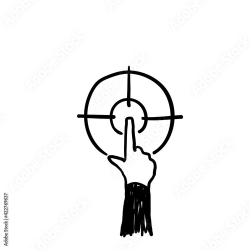 hand drawn doodle pointing target illustration symbol for Achievement, Business goal, Mission. isolated