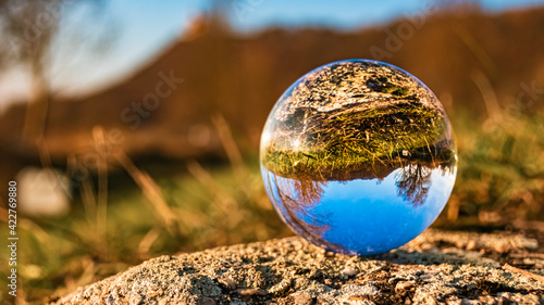Crystal ball landscape shot at the famous Bogenberg, Danube, Bavaria, Germany