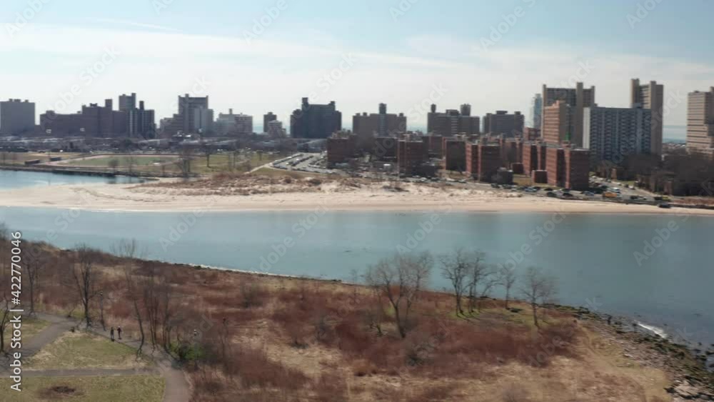 Aerial shot orbiting over Calvert Vaux, Park towards Coney Island Creek and Seagate Aerial shot orbiting over Calvert Vaux, Park towards Coney Island Creek and Seagate