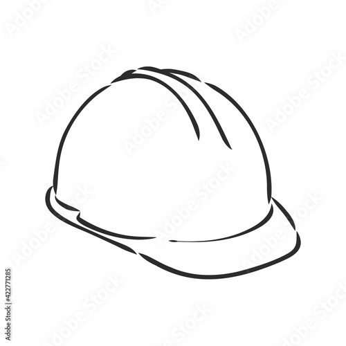 industry helmet cartoon vector and illustration, black and white, hand drawn, sketch style, isolated on white background.