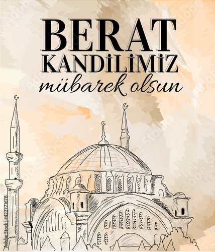 Berat kandilimiz mubarek olsun Translation: islamic holy night, vector, Barat festival vector photo