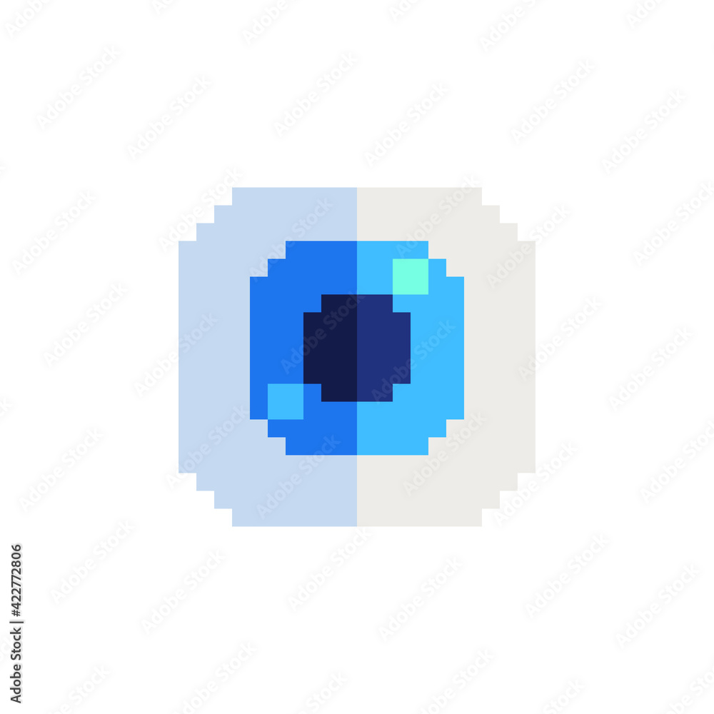Eye icon. Pixel art style. Design application. 8-bit. Video game sprite. Game assets. Isolated abstract vector illustration. Eye icon. Pixel art style. Design application. 8-bit. Video game sprite. Game assets. Isolated abstract vector illustration.