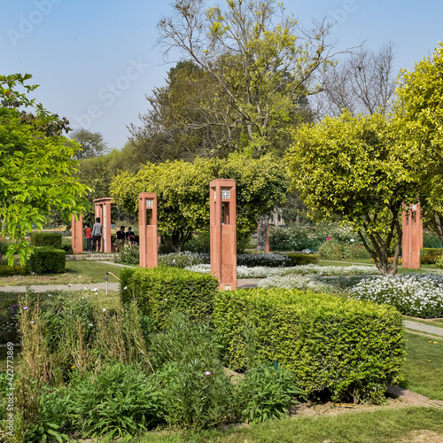 New Delhi India – March 7 2021 : Inside view of architecture tomb inside Sunder Nursery in Delhi India, Sunder Nursery is World Heritage Site located near Humayun's Tomb in Delhi, Sunder Nursery photo