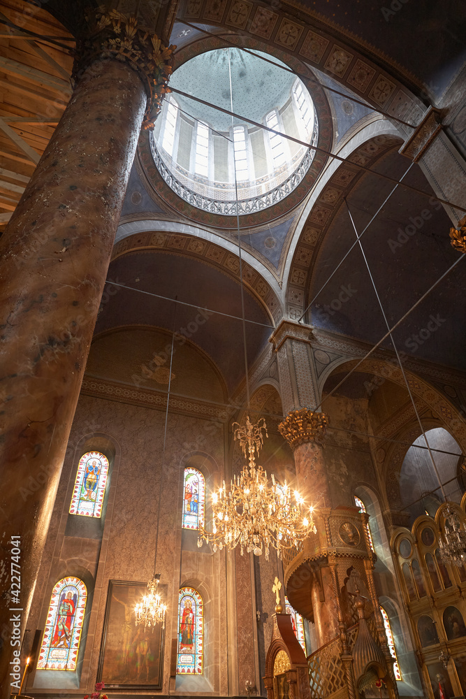 The Cathedral of the Nativity of the Virgin Mary in Sarajevo, Bosnia and Herzegovina is one of the largest Orthodox churches in the Balkans. Interior shot.
