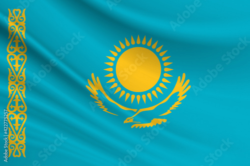 Flag of Kazakhstan Fabric texture of the flag of Kazakhstan photo