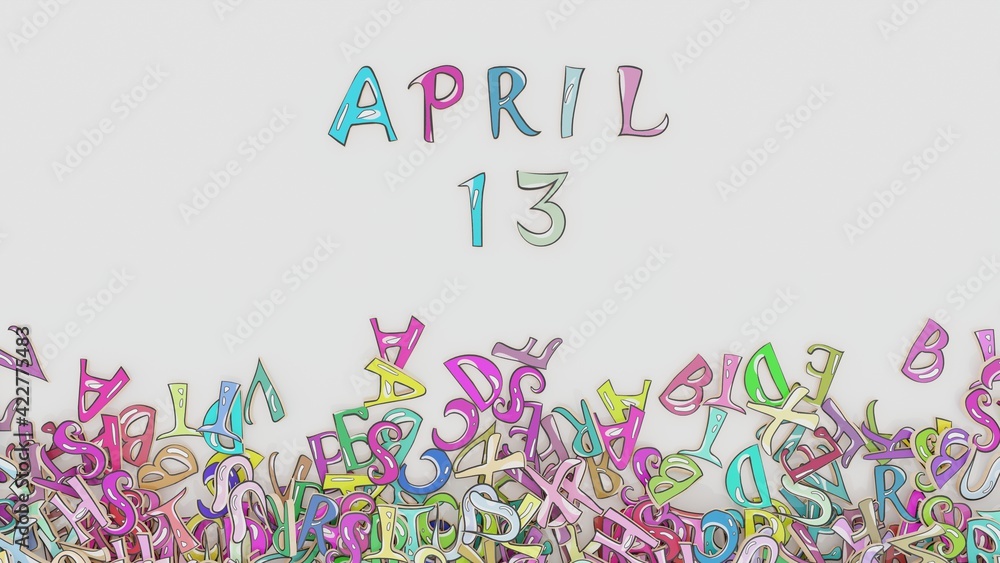 April 13 calendar puzzled alphabet, birthday holiday use
