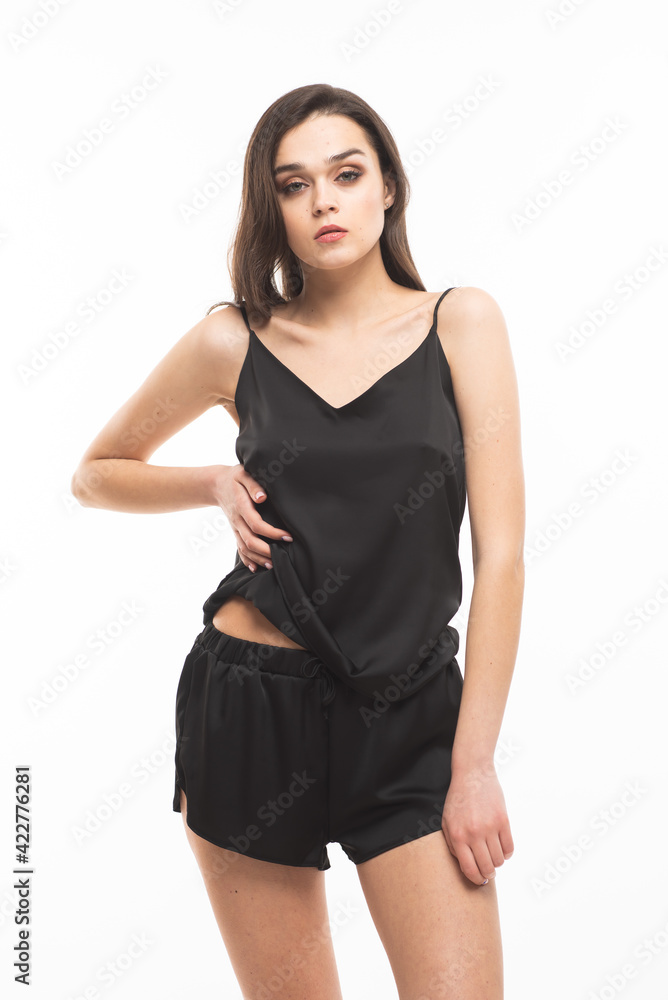 Beautiful caucasian woman in black nightwear Beautiful caucasian woman in black nightwear