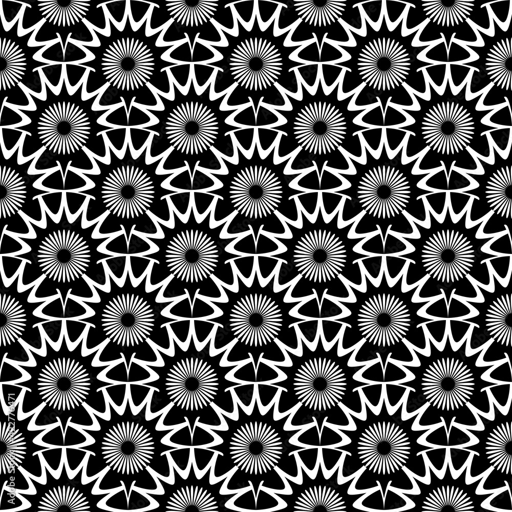 Abstract Seamless Flowers Black and White pattern