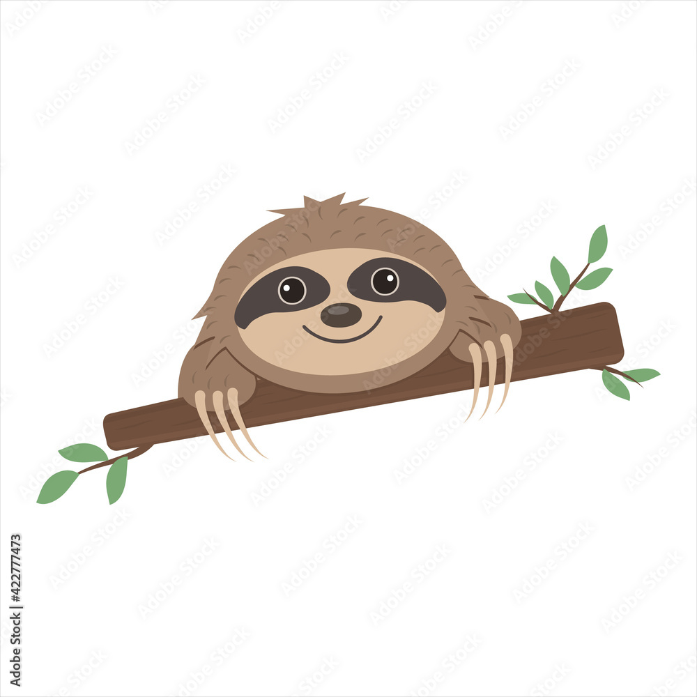 Obraz premium Sloth lying on a tree, vector isolated illustration, clipart