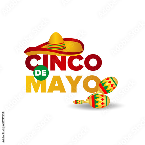 Cinco de mayo vector greeting card with skull, traditional mexican hat and prosperity elements. 5 may mexican holiday, vector