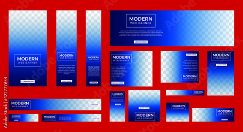 set of modern web banners of standard size with a place for photos. Vertical, horizontal and square template. vector illustration EPS 10