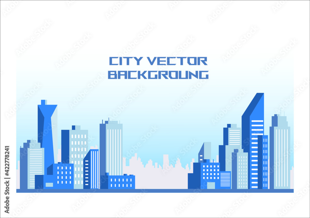  blue city building skyscrapper in flat illustration vector, urban cityscape design for background with space for text