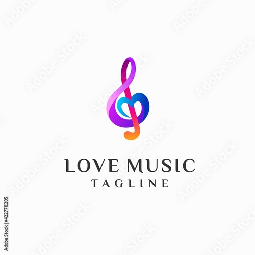 Love music logo, note music with love concept
