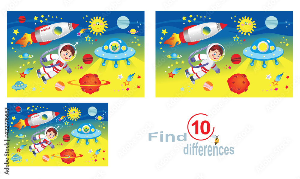 Space.Find 10 differences, a children's educational game.