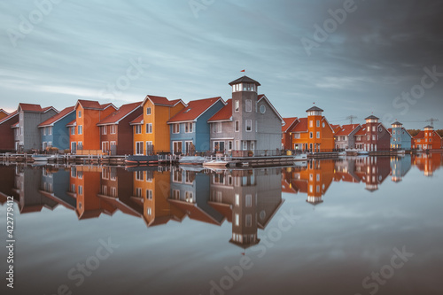 Colourful houses of Reitdiephaven in Groningen, the Netherlands.