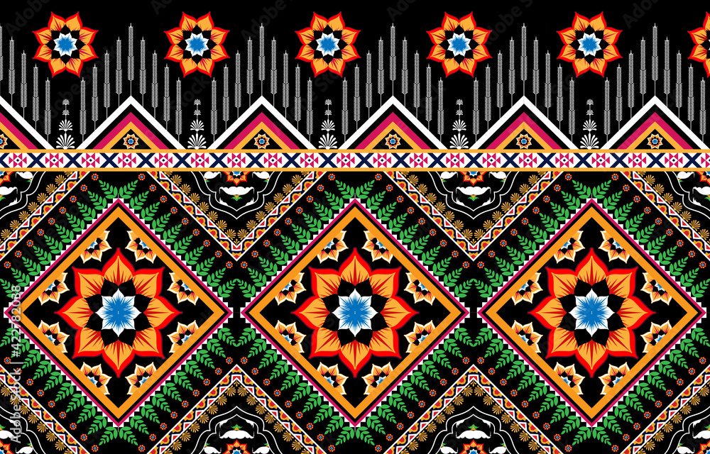 Gemetric ethnic oriental ikat pattern traditional Design for background,indian,border,carpet,wallpaper,clothing,wrapping,batic,fabric, illustraion