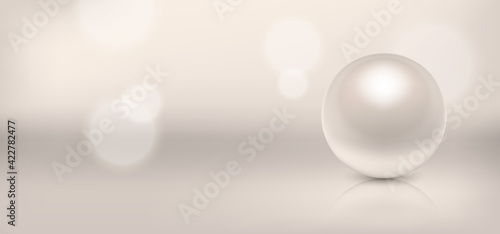 Vector 3d Realistic Beautiful Natural Pearl Closeup with Reflection on Blurred Muliticolor Background. Design Template of for Graphics. Cosmetic, Jewelry Concept. Front View