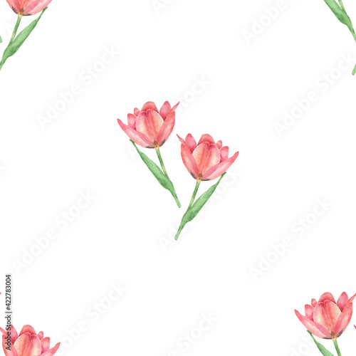 Watercolor pink Tulip pattern