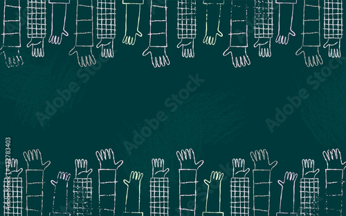 Children hand blackboard school class background