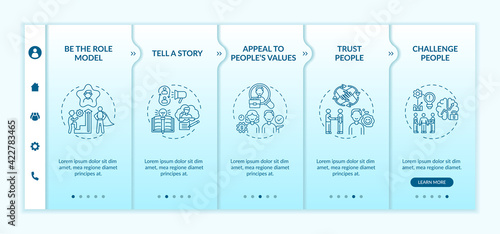 Inspiration speeches for audience onboarding vector template. Motivation information and encourage employees. Responsive mobile website with icons. Webpage walkthrough step screens. RGB color concept