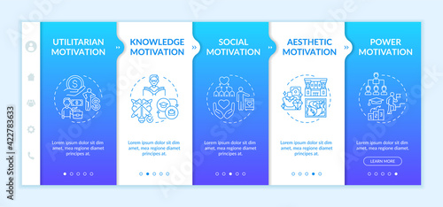 Motivational factors onboarding vector template. Motivation for work and education. Inspiration. Responsive mobile website with icons. Webpage walkthrough step screens. RGB color concept