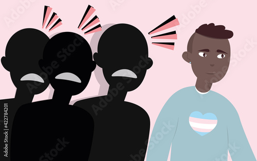 Society does not accept a transgender person. Public pressure on non-binary people. Social problems of modern society. Rejection of the LGBTQ community. Flat vector illustration