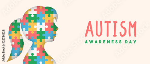Autism awareness day paper cut puzzle kid banner