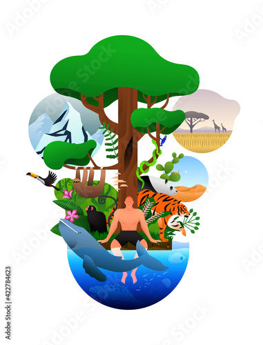 Wild animal nature illustration biodiversity concept