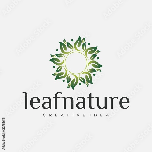 Vector set of abstract green logo design leaf templates - emblems for holistic medicine center, yoga class, natural and organic food products and packaging - circles made with leaves and flowers