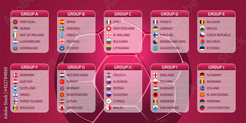 Groupes table, flags of european countries, vector illustration