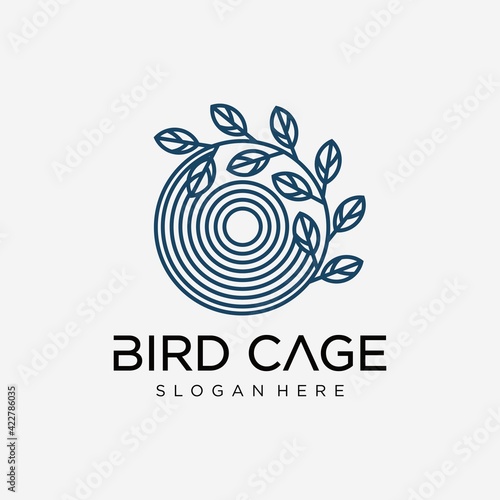 natural bird cage logo Bird logo design template with line art.