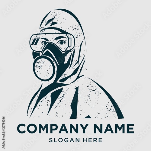 illustration of scientist in a hazmat vector suit. hazmat people logo illustration for your campaign